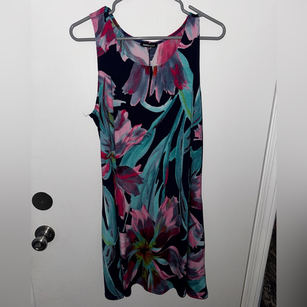 HEIMISH USA Floral Print Midi Dress - Pink and Blue